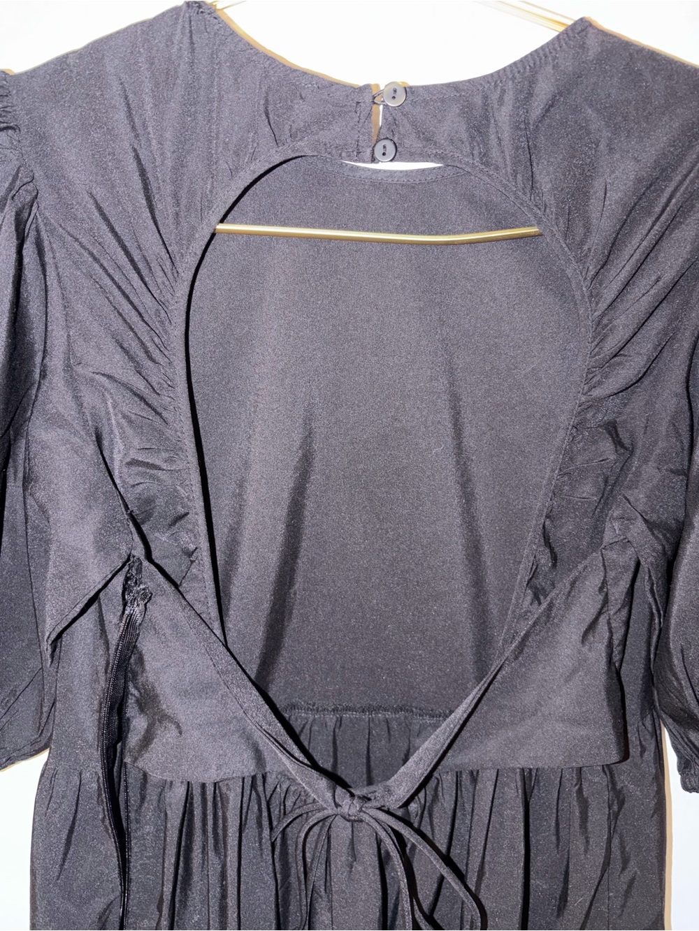 Zara Black Backless Tiered Puff-Sleeve Dress